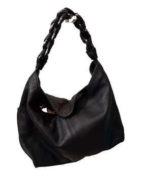 Vince Camuto Kimi Black Pebbled Leather Hobo Bag with Braided Chain Handle